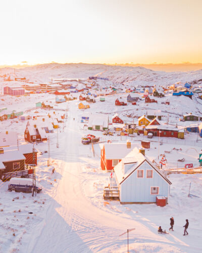 Sunny winter day in Aasiaat Greenland